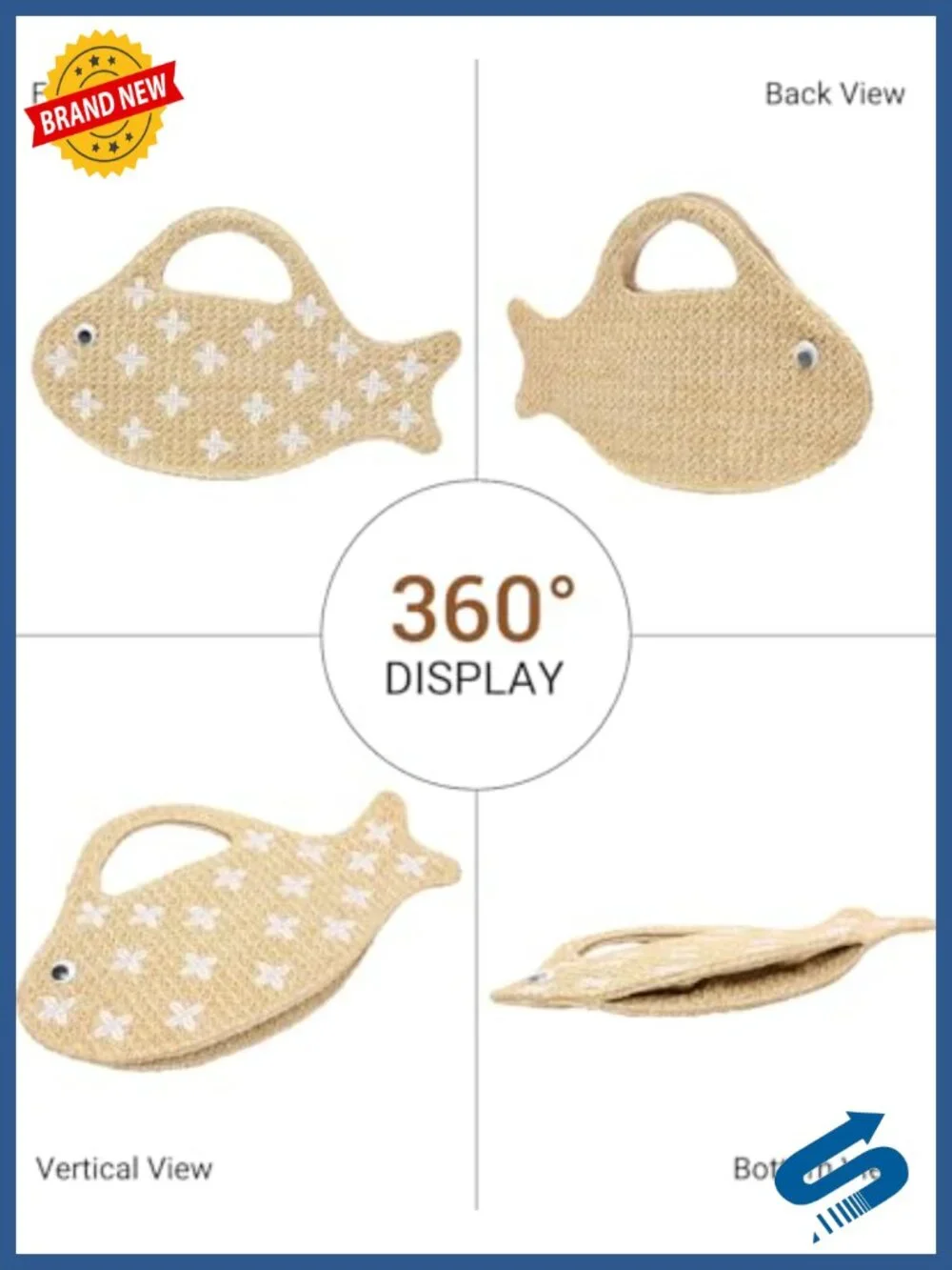 Fish Shaped Straw Woven Purse for Women Summer Beach Raffia Clutch Handbag Tote